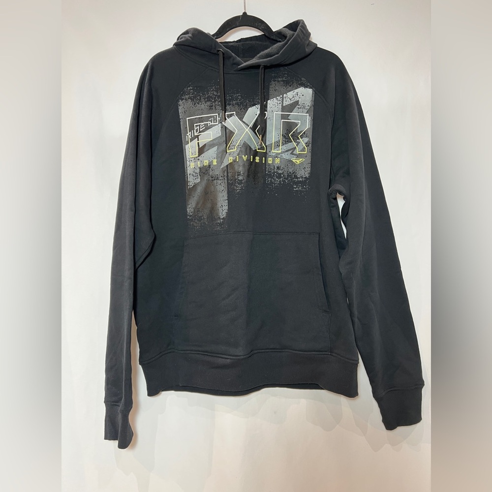FXR Mens Broadcast Pullover Hoodie Black Fleece Graphic Sweatshirt XL